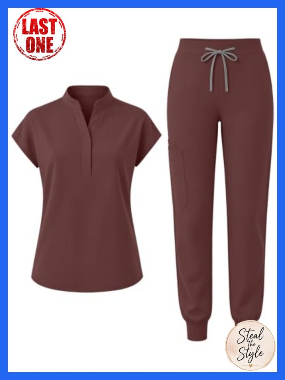 Women's Scrub Set Sleeveless Stand Collar Top Jogger Pants 8 Pockets Medical